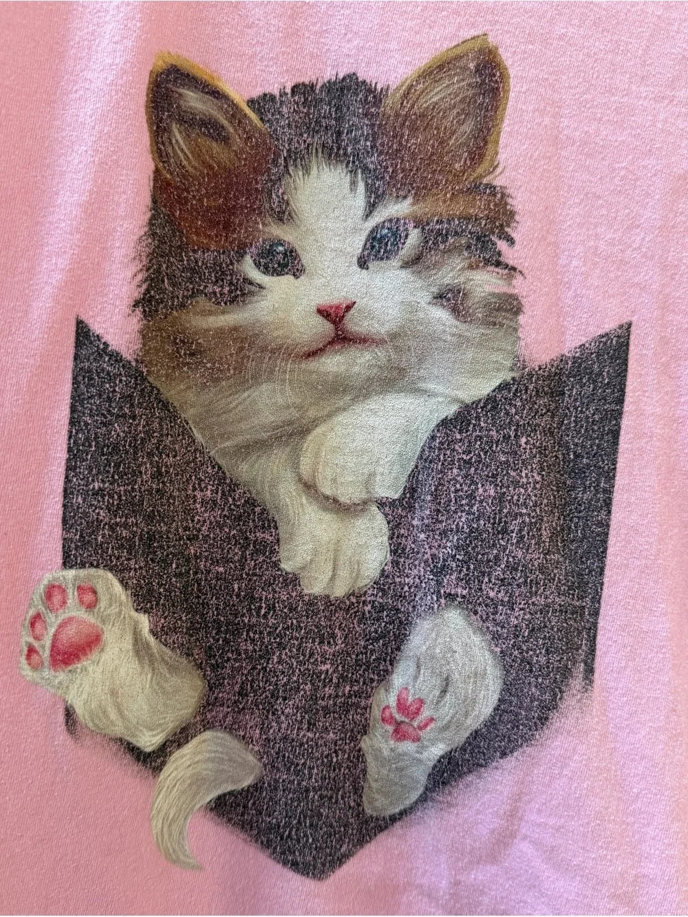 Kitten Graphic Tee - Pink, Girl's Size L / 11-12 or Women's Size S